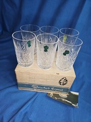 6 Waterford Clare Crystal Glasses 10oz Tumbler Set New Old Stock Vintage
