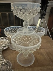 4 Vintage Fenton Hobnail French Opalescent Moonstone Sherbet Champagne Glasses