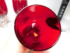 Set of 4 Vintage 1940’s Morgantown Glass Radiant Spanish Red + Clear Goblets