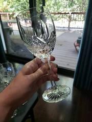 (2) Wine Claret Glass 7-3/4″ Goblet, Cut Crystal Edinburgh Montrose Signed READ
