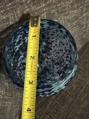 Hand Blown Art Glass Wine Goblet Blue Confetti Design