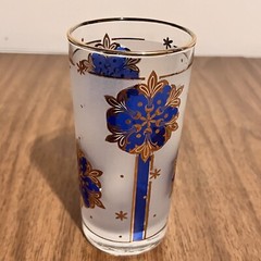 Frosted Blue Gold Snowflake Tumbler Libbey 12oz Mid Century Barware 1960s