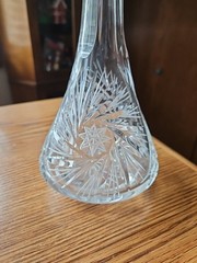 Vintage Bohemia Crystal Decanter or Vase 60s Etched Glass Bottle Stopper 13″