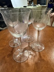 SET OF 4 – Vintage Cut Crystal Flower and Leaves 6 3/4″ Tall Wine Glass Goblets
