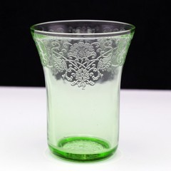 Hazel Atlas Florentine 2 Green 5oz Flat Tumbler, Vintage Depression Glass 3 1/2″