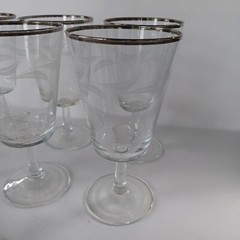 Set Of 6 Plus Freebie Vintage Silver Rim Laurel Leaf Etched Stemware France