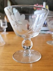 Crystal Etched Glass Sherbet Dishes Floral Design, Set of 3, 3.75″ Tall