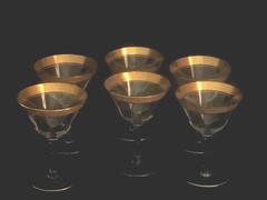 Tiffin-Franciscan Minton 6 Wine/Sherbet Glasses Optic Gold Encrusted Stemmed