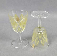 Vintage VMC Reims French Harlequin Yellow Set of 6 Crystal VRM1 Diamond Arches