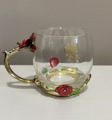 Arc of France Butterfly and Flower Vintage Glassware Tea Coffee Cup