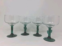 VINTAGE Libbey Set of 4 Cactus Margarita Glasses 16oz Green Stem Barware