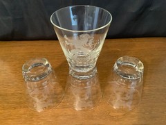 Lotus Leo Etched Cocktail Tumblers Set of 4 Art Deco Glassware