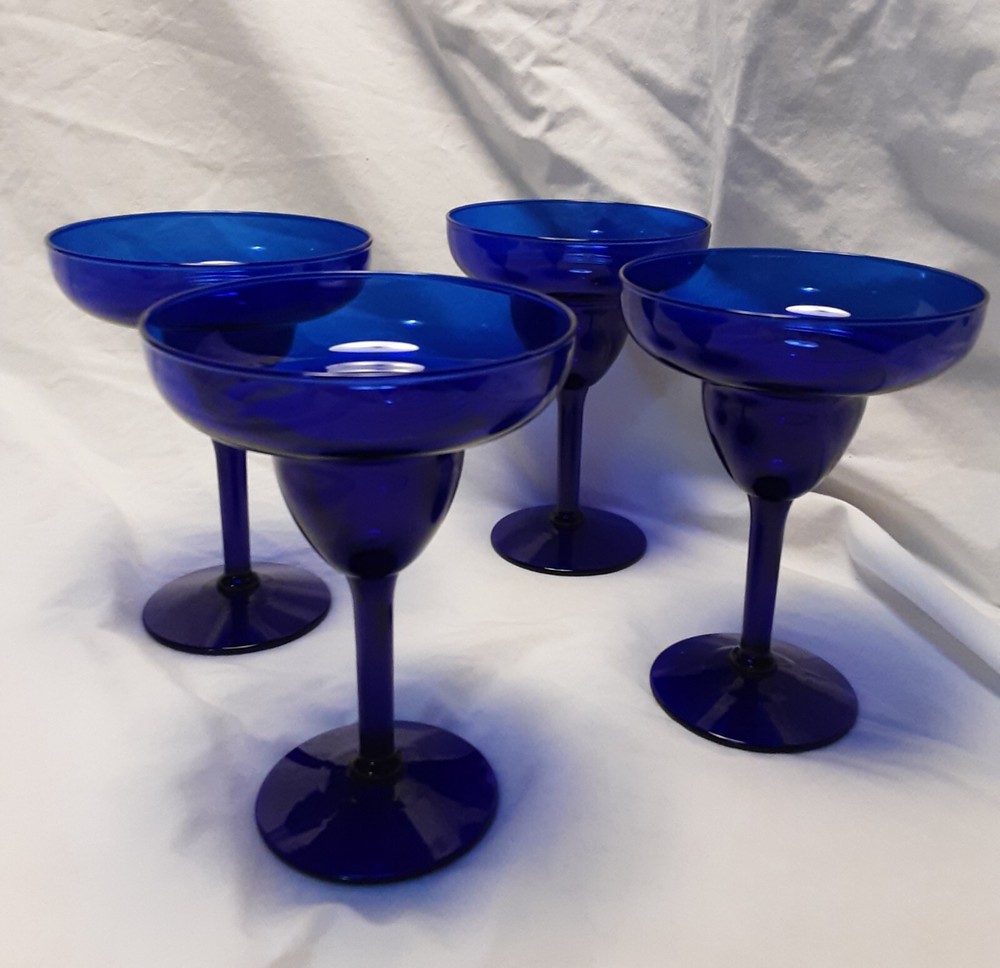 Dark Cobalt Blue Stemmed Sherbet Dessert Margarita Welled Glasses Set of 4
