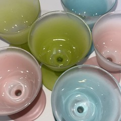 6 Satin Ombre Pastels Frosted Stemmed SHERRY Glasses TEAL PINK LIME MCM FRANCE