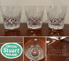 Vtg Set 3 STUART CRYSTAL Ludlow Oversized 16 oz. Double-Old Fashioned Tumblers