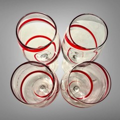 Pier 1 Imports Red Swirline Wine Glasses Goblets 8.75” Tall Hand Blown Set of 4