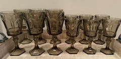 Set of 12 Vintage Fostoria Virginia Smoky Brown Hexagon Glasses 6 Tea & 6 Wine