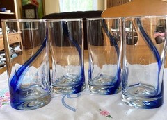Libbey Crisa Cobalt Blue Ribbon Swirl Thumbprint Indent
