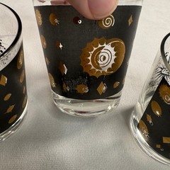 Fred Press Mid-Century Black and Gold Atomic Burst Set Of 6 Glasses