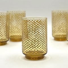 (5) Vintage Libbey MCM Amber Hobnail Drinking Glass Tumblers 4.5″ Tall G1002