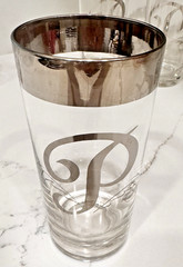 Dorothy Thorpe Silver Rim Highball Glasses P Monogram MCM 12z 5.5” H Set Of 7