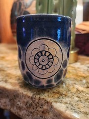 Studio Art Pottery Cup Blue Glazed Signed D. Snider Drinking Cup Trinket Holder