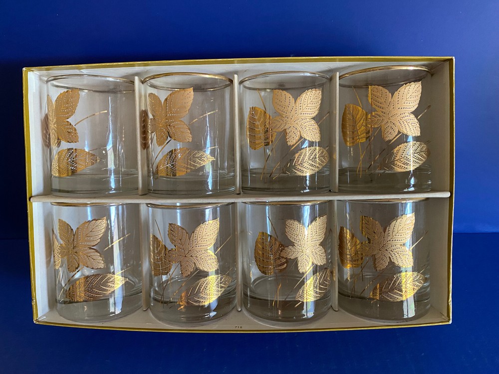 Vintage Hostess Libby Gold Maple Leaf 8 Oz Old Fashioned Glasses