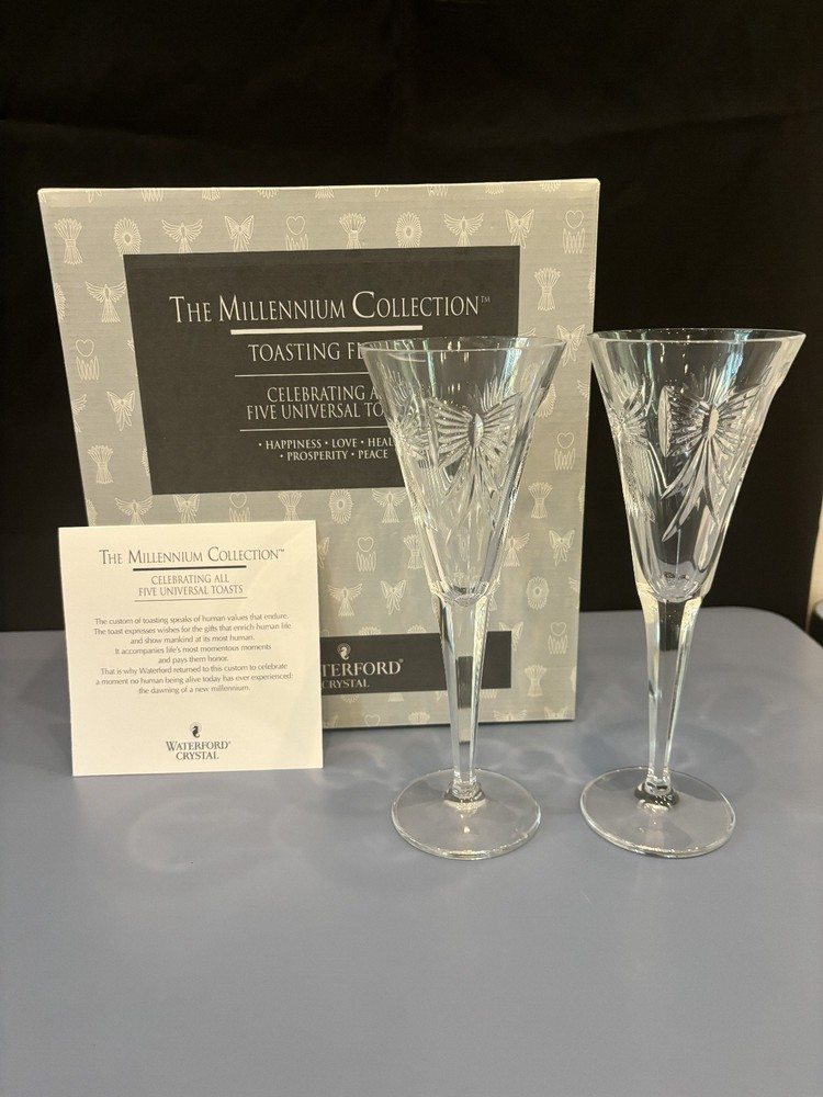 Waterford Millennium Collection Year 2000 ‘Universal’ Toasting Flutes W/ Box