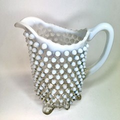 Tea Water Picture Cup Set Blue Opalescent Moonstone Hobnail Anchor Hocking Glass