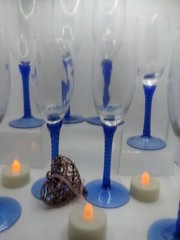 9″ Champagne Flutes Hand Blown Glass Long Twisted Cobalt Stem Set of 8