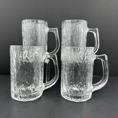 Hoya GLACIER Crystal Icicle Look Beer Mugs (4) Ice Textured Glass