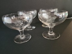Vintage Atomic Starburst Crystal Champagne Coup Sherbert Glasses Set Of 4