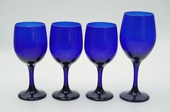 Vintage Libbey Premiere Cobalt Blue Glass Goblets Lot of 4