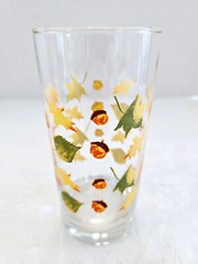 SET 4 VTG LIBBEY CRISA 16 OZ AUTUMN FALL LEAVES & ACORNS TUMBLERS GLASSES 1970S