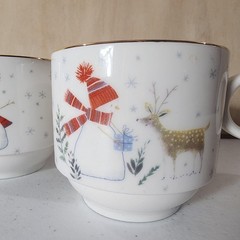 Grace Fine Porcelain Christmas Snowman Mugs Set of 4 Gold Rim 3.5″ Holiday Cups