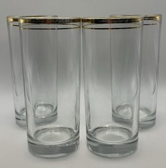 4 MCM Versailles, Italy, 6.5” Clear W/24k Gold Rim 14 Oz Weighted Tumblers