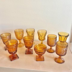 Lot of 10 Vintage Amber Glass Goblets, Various Assorted Amber Glasses