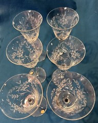 Vintage Etched Crystal Goblets Leaves And Flowers Stemmed 8 1/4” Mint