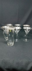 Mid-Century Dorothy Thorpe Silver Bqnd Liquor/Champagnge Glasses and Pitcher