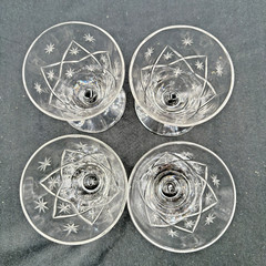 7 Etched Atomic Starburst Diamond Optic Cordial Sherry Shot Glasses – 3 1/8″ H