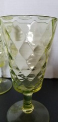 2 EAPG 1890’s Bryce Bros Vaseline Diamond Quilted 1000 Yellow Glass Stem Goblet