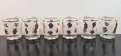 (6) Libbey Golden Foliage 6 Oz Old Fashioned Set Vintage Leaves Frosted MCM Lot