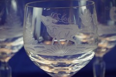 Wildlife Hunting Man Cave Crystal Set of 5 Water Goblets NWT Germany (Y7)