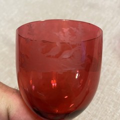 Very Small, Vintage Etched Ruby Glass, After Dinner Drink, Approx 4.5”Tall LOOK