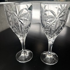 NEW Set Of 2 Godinger Shannon Palm South Beach Crystal Water Wine Glasses 8 Inch