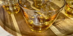 6 Vintage Hazel Atlas Waterfall Amber Cordial Juice Glasses Beehive Pattern