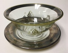 Georges Briard – Bowl & Plate Set – Silver Trim Mid Century Modern Floral Design