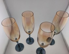 4 Colony Champagne Flute Czechoslovakia Pink/Peach Yellow Ombré Green Stem