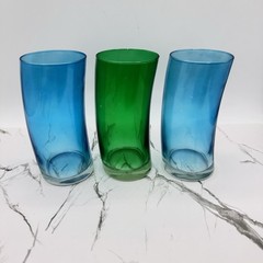 Set of 3 Leonardo Swing 6in Curved Tumbler Glasses Green Blue Germany MCM-READ