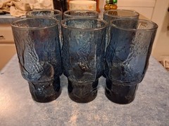 S/6 Libbey Normandy Blue Stone Textured Barware Juice Glass Vtg MCM Circa 80’s